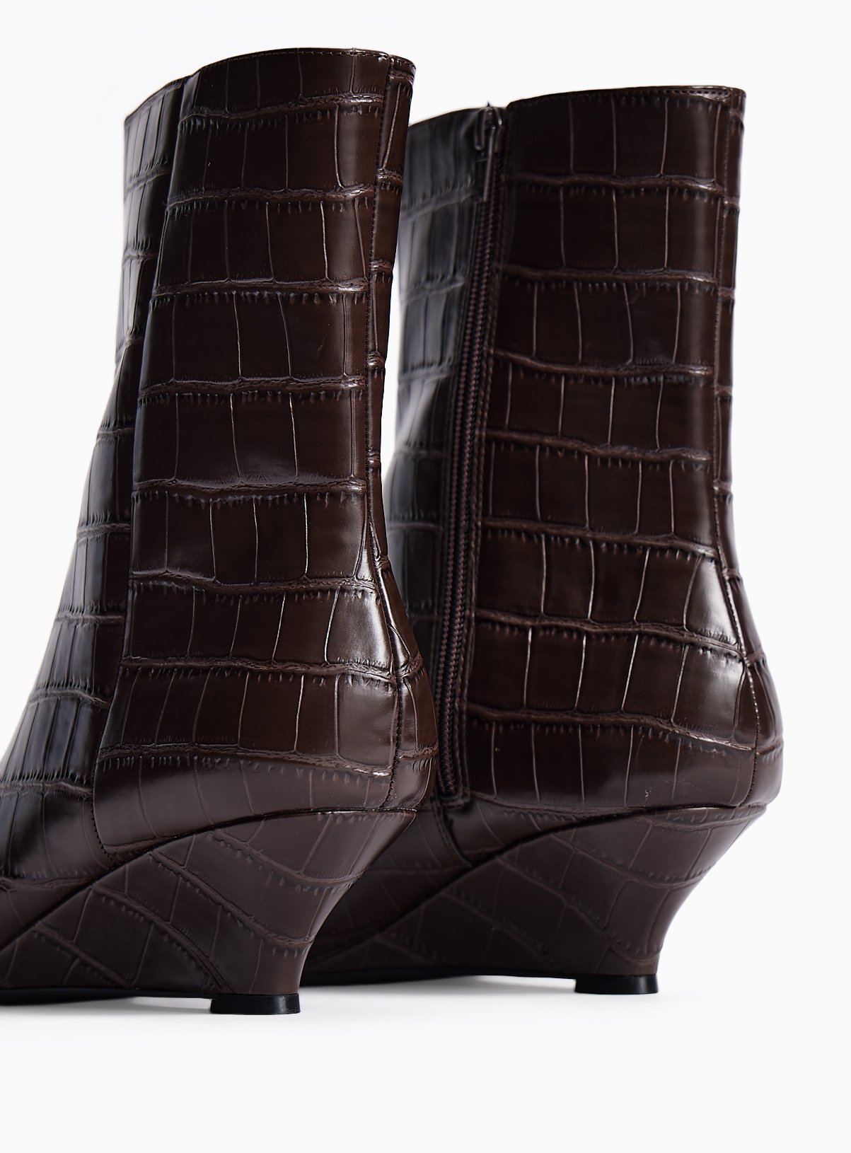 Dark Brown Wedge Ankle Crinkle Boots 4 - Image 3 thumbnail
